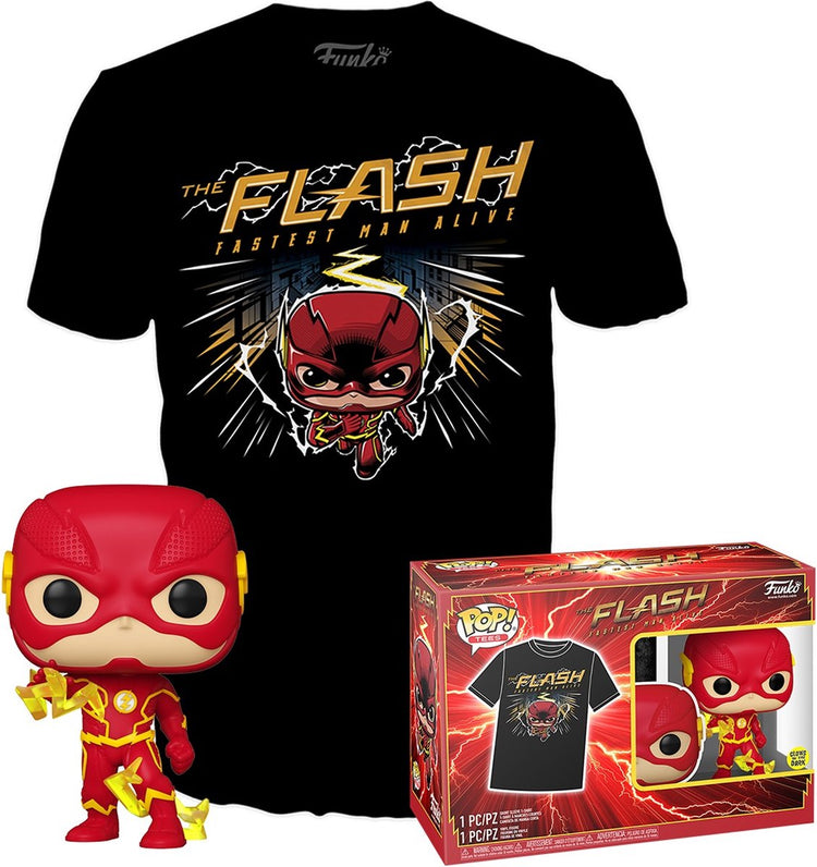 Funko der Blitz – Pop! Tee Box The Flash T-Shirt-Set mit Sammelfigur – L – Schwarz