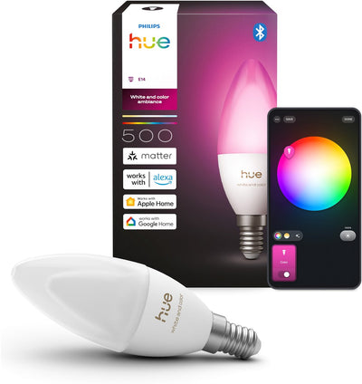 Philips Hue LED-Kerzenlampe – E14-Fassung – enthält 1 Lampe – einstellbares weißes und farbiges Licht – intelligente Beleuchtung
