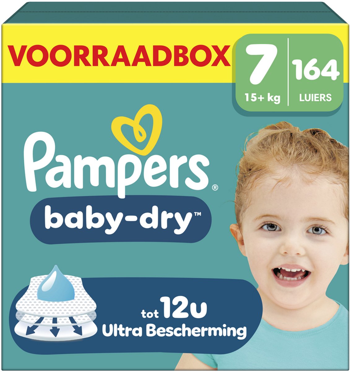 Pampers Baby-Dry Größe 7 – 164 Windeln – 15 kg+ – Aufbewahrungsbox