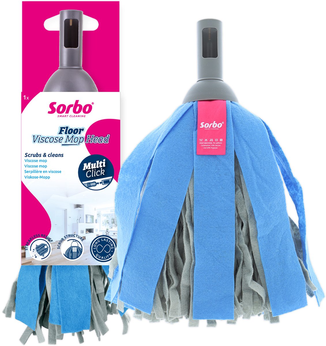 Sorbo-Boden-Viskose-Moppkopf – Oberfläche schrubben – fusselfrei – Multi-Click-Linie