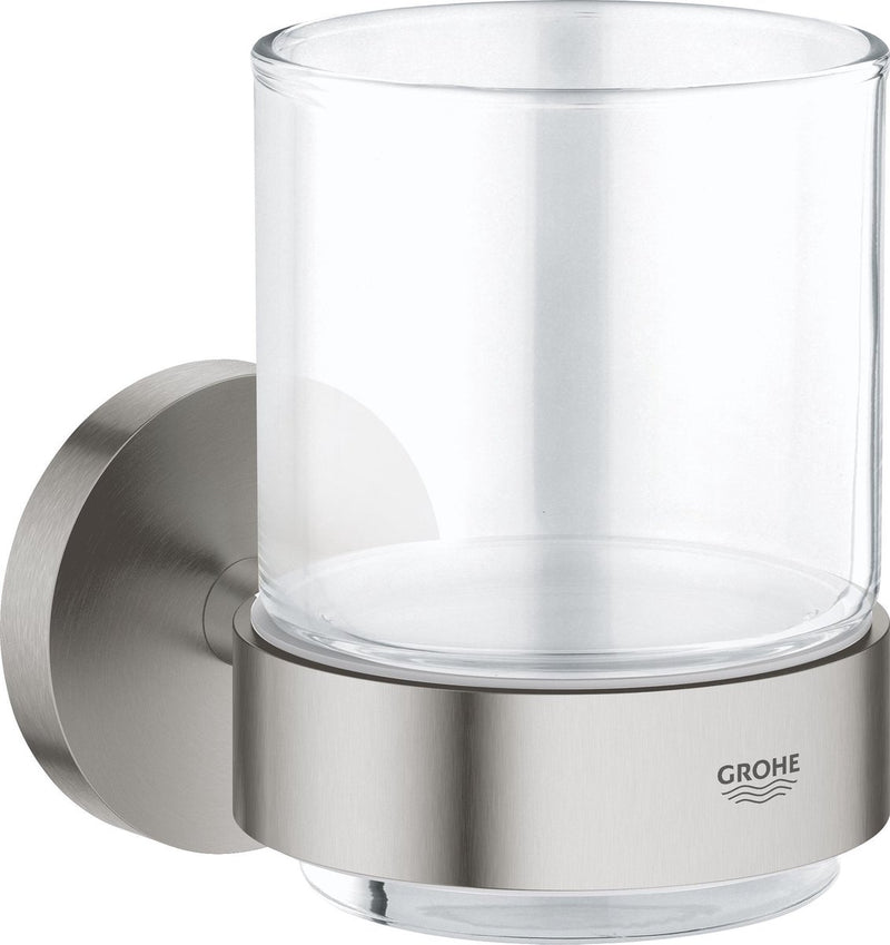 Grohe Essentials-Halter mit Glas – Supersteel (Edelstahl-Optik)