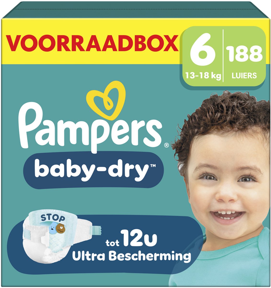 Pampers Baby-Dry Größe 6 – 188 Windeln – 13 kg–18 kg – Aufbewahrungsbox