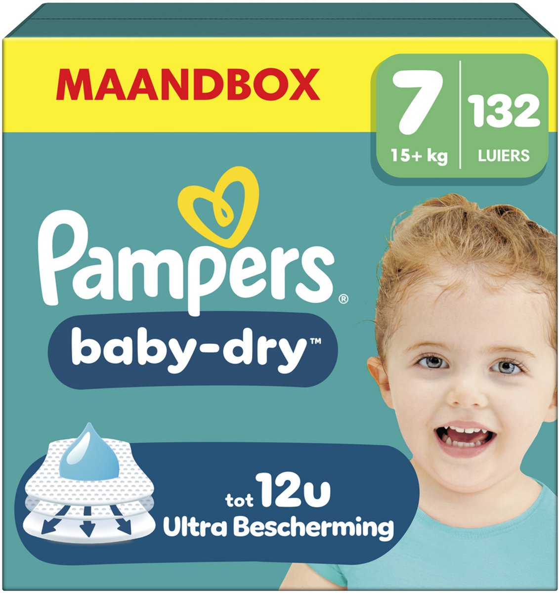 Pampers Baby-Dry Größe 7 – 132 Windeln – 15 kg+ – Monatsbox