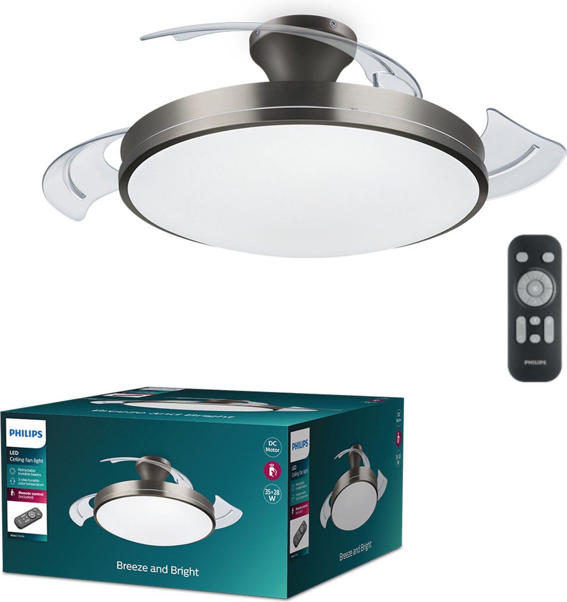 Philips LED Philips Atlas LED-Deckenleuchte – mit Ventilator – Nickel