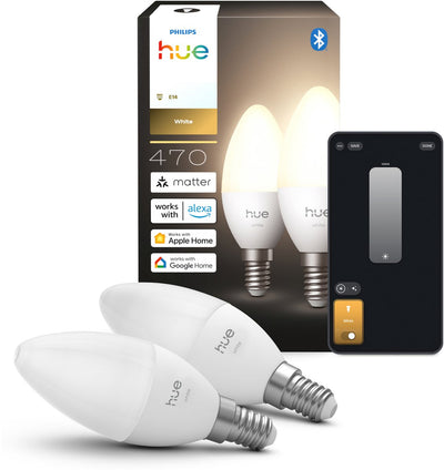 Philips Hue LED-Kerzenlampe – E14-Fassung – enthält 2 Lampen – weiches weißes Licht – intelligente Beleuchtung