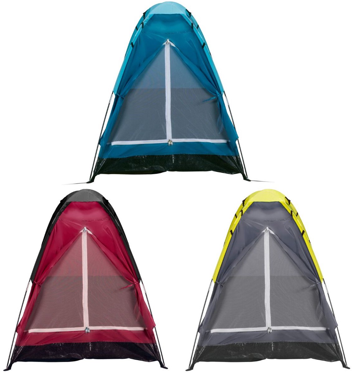 Camp Active Kuppelzelt – 1-Personen-Zelt – leichtes Zelt mit Tragetasche und Netzbelüftung – 200 x 100 x 100 cm – farblich sortiert