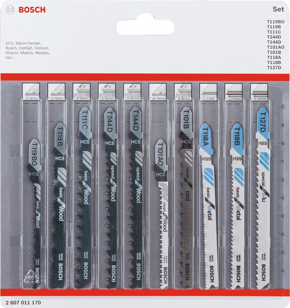 Bosch Zubehör 10-teiliges Stichsägeblatt-Set Holz und Metall – 2607011170