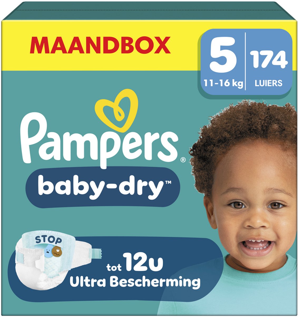 Pampers Baby-Dry Größe 5 – 174 Windeln – 11 kg–16 kg – Monatsbox