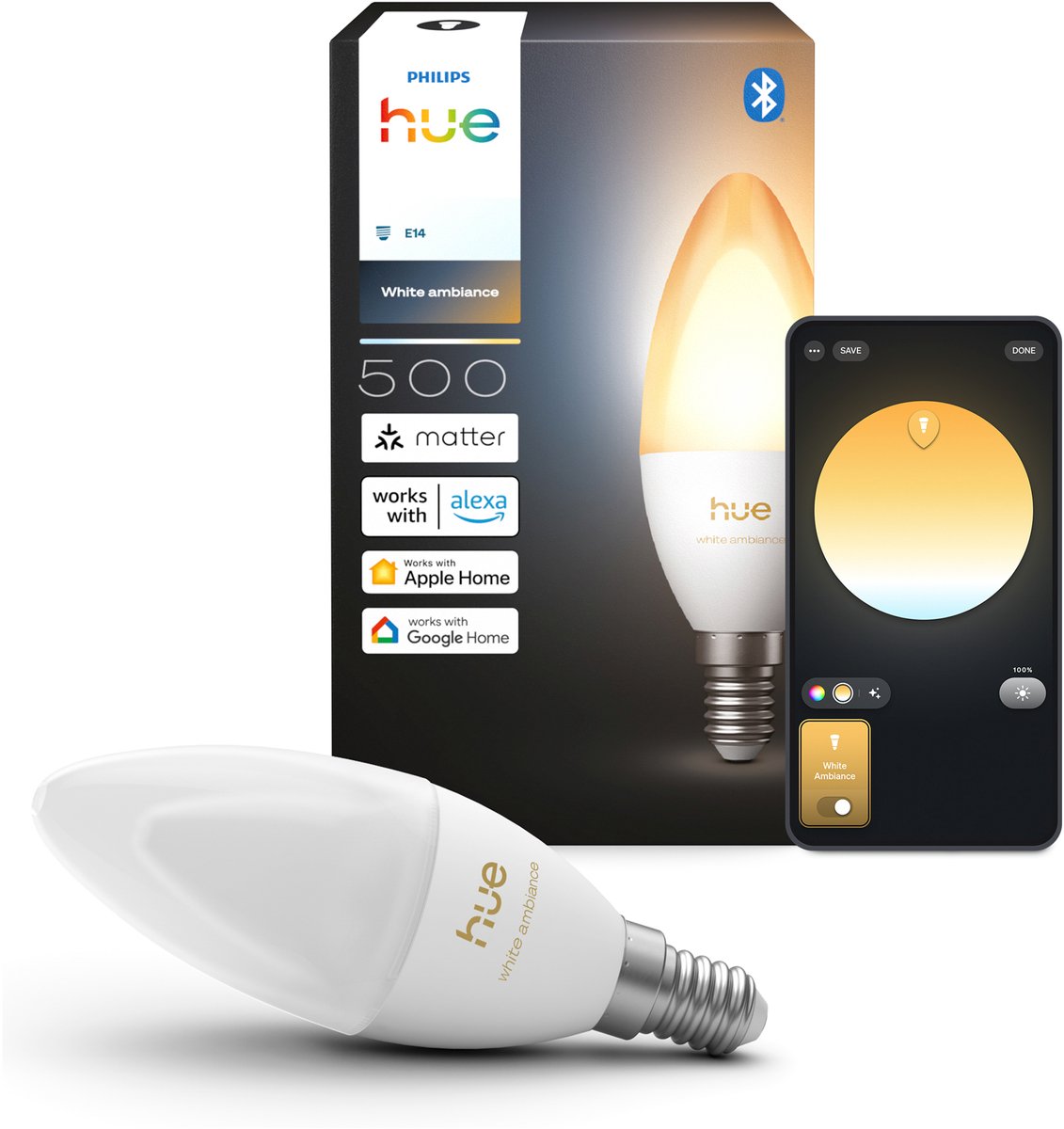 Philips Hue LED-Kerzenlampe – E14-Fassung – enthält 1 Lampe – einstellbares weißes Licht – intelligente Beleuchtung