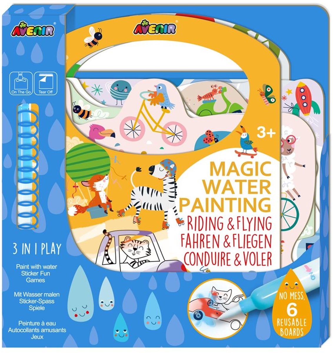 Magisches Wassergemälde von Avenir: Buch „Fliegen reiten“, 6 wiederverwendbare Seiten mit 3-in-1-Spiel, 3+