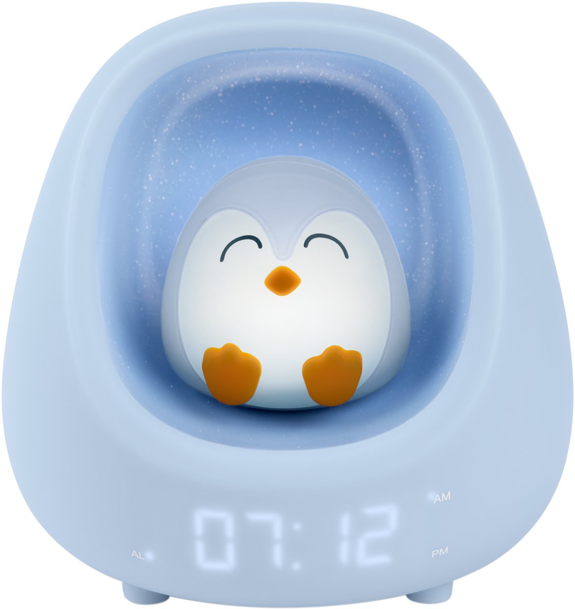 Bigben Hibuddies Hibuddies Nestkids Nachtlampe mit Wecker für Kinder – Schnee der Pinguin
