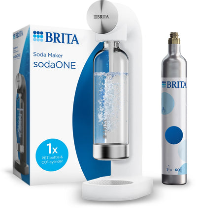 Brita Sodaone Sprudelwasserbereiter weiß – mit 1 CO2-Zylinder und 1 Limonadenflasche