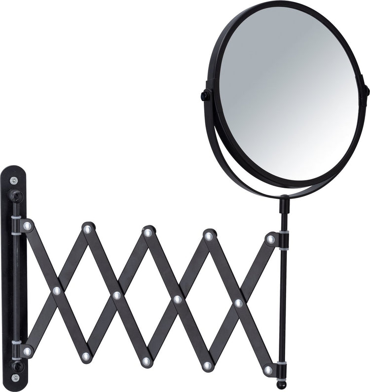 Wenko Rasierspiegel Wand exklusiv ø17cm doppelseitig teleskopierbar schwarz 3-fach vergrößernd – Badezimmerspiegel – Schminkspiegel Wandmodell ausziehbar – Vergrößerungsspiegel – Kosmetikspiegel mit Mundharmonika-Arm