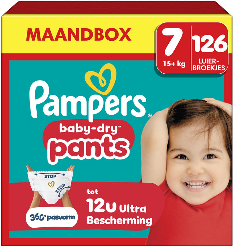 Pampers Baby-Dry Pants Größe 7 – 126 Windelhöschen – 15 kg+ – Monatsbox