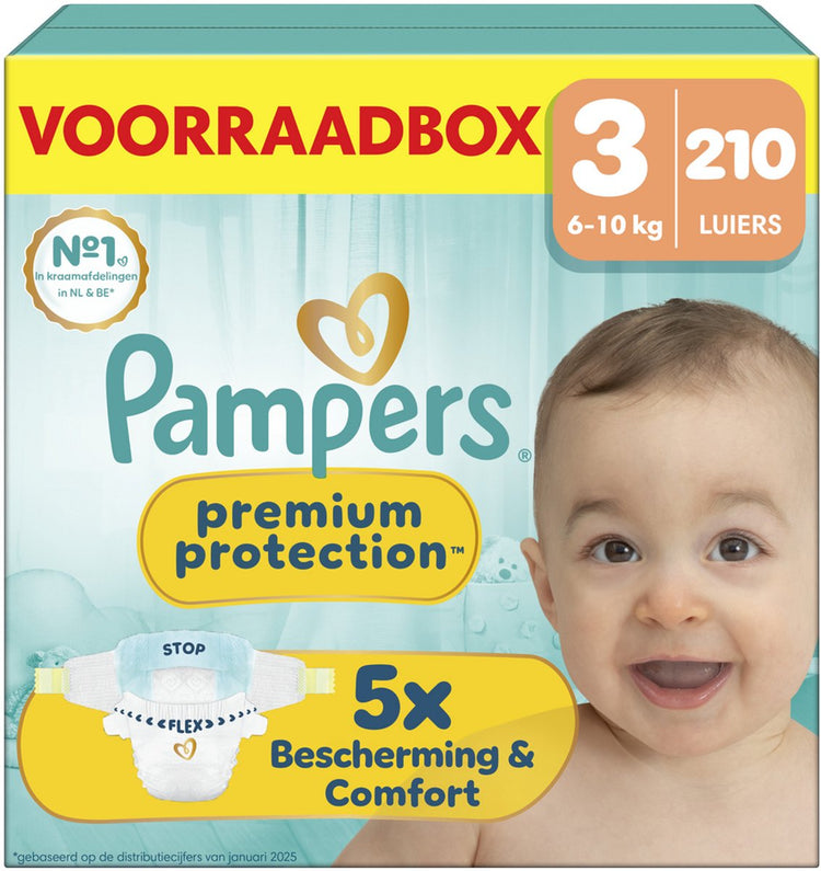 Pampers Premium Protection Größe 3 – 210 Windeln – 6 kg–10 kg – Aufbewahrungsbox