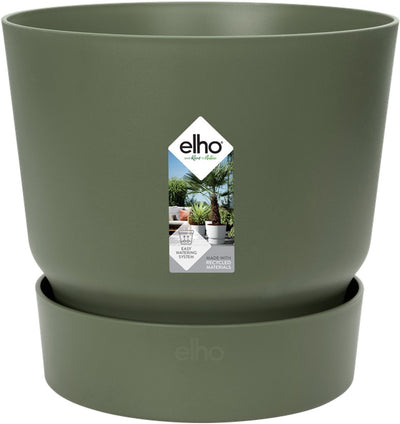 Elho Greenville Round 55 – großer Blumentopf für den Außenbereich mit Wasserreservoir – 100 % recycelter Kunststoff – ø 55 x H 50 cm – blattgrün
