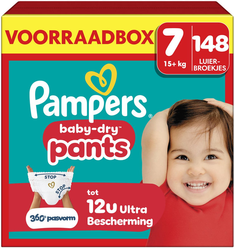 Pampers Baby-Dry Pants Größe 7 – 148 Windelhöschen – 15 kg+ – Aufbewahrungsbox