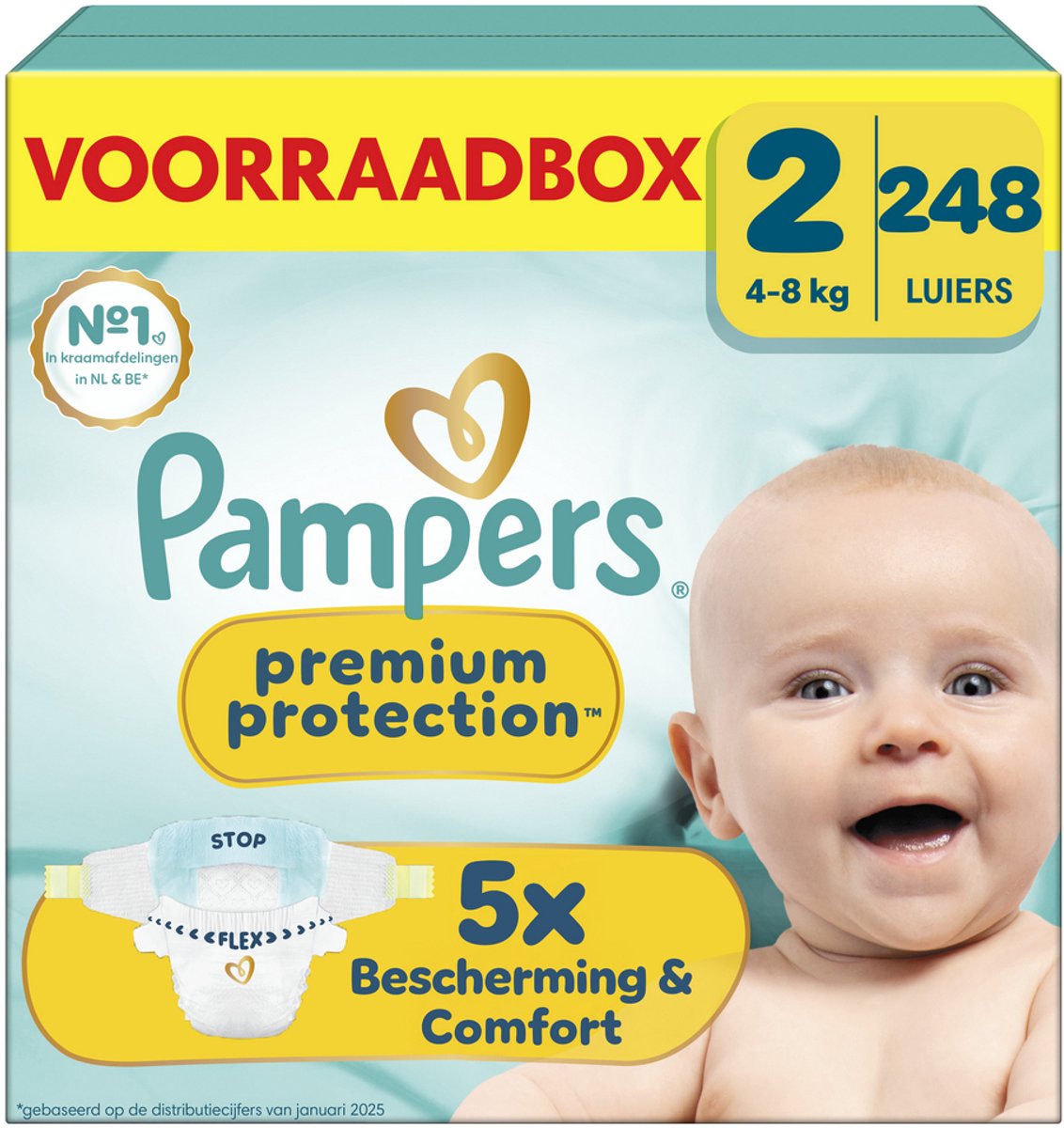 Pampers Premium Protection Größe 2 – 248 Windeln – 4 kg–8 kg – Aufbewahrungsbox