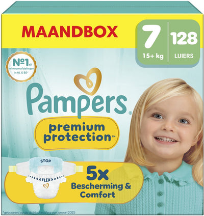 Pampers Premium Protection Größe 7 Monatsbox – 128 Windeln – 15 kg+