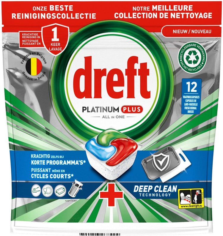 Dreft Platinum Plus Spülmaschinentabs Tiefenreinigung (12 Tabletten)