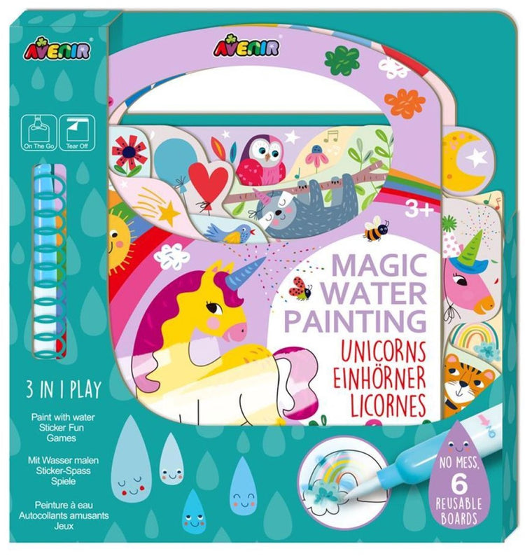 Avenir Magisches Wassergemälde: Buch Einhörner, 6 wiederverwendbare Seiten mit 3-in-1-Spiel, 3+