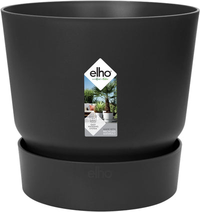 Elho Greenville Round 55 – großer Blumentopf für den Außenbereich mit Wasserreservoir – 100 % recycelter Kunststoff – ø 55 x H 50 cm – Living Black