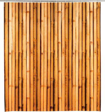 WENKO Duschvorhang Bamboosa, Vorhang aus umweltfreundlicher, recycelbarer Kunststofffolie (PEVA), für Dusche und Badewanne, wasserdicht, 180 x 200 cm, inkl. 12 weiße Duschvorhangringe, braun