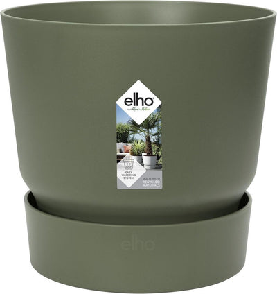 Elho Greenville rund 18 – Blumentopf für den Außenbereich mit Wasserreservoir – 100 % recycelter Kunststoff – ø 18,3 x H 17,4 cm – blattgrün