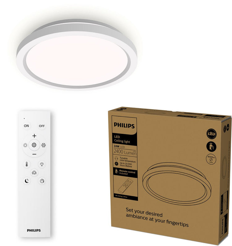 Philips LED Philips All-in-One-Deckenleuchte – mit Fernbedienung – 24 W – LED-Beleuchtung – warmes bis kaltweißes Licht; 2700k bis 6500k - 30 cm - weiß - rund