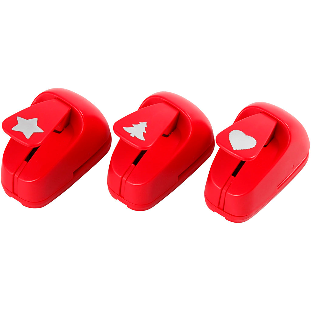 Creativ Company Stanzer Stern, Herz, Weihnachtsbaum, Größe 16 mm, rot, 1 Set