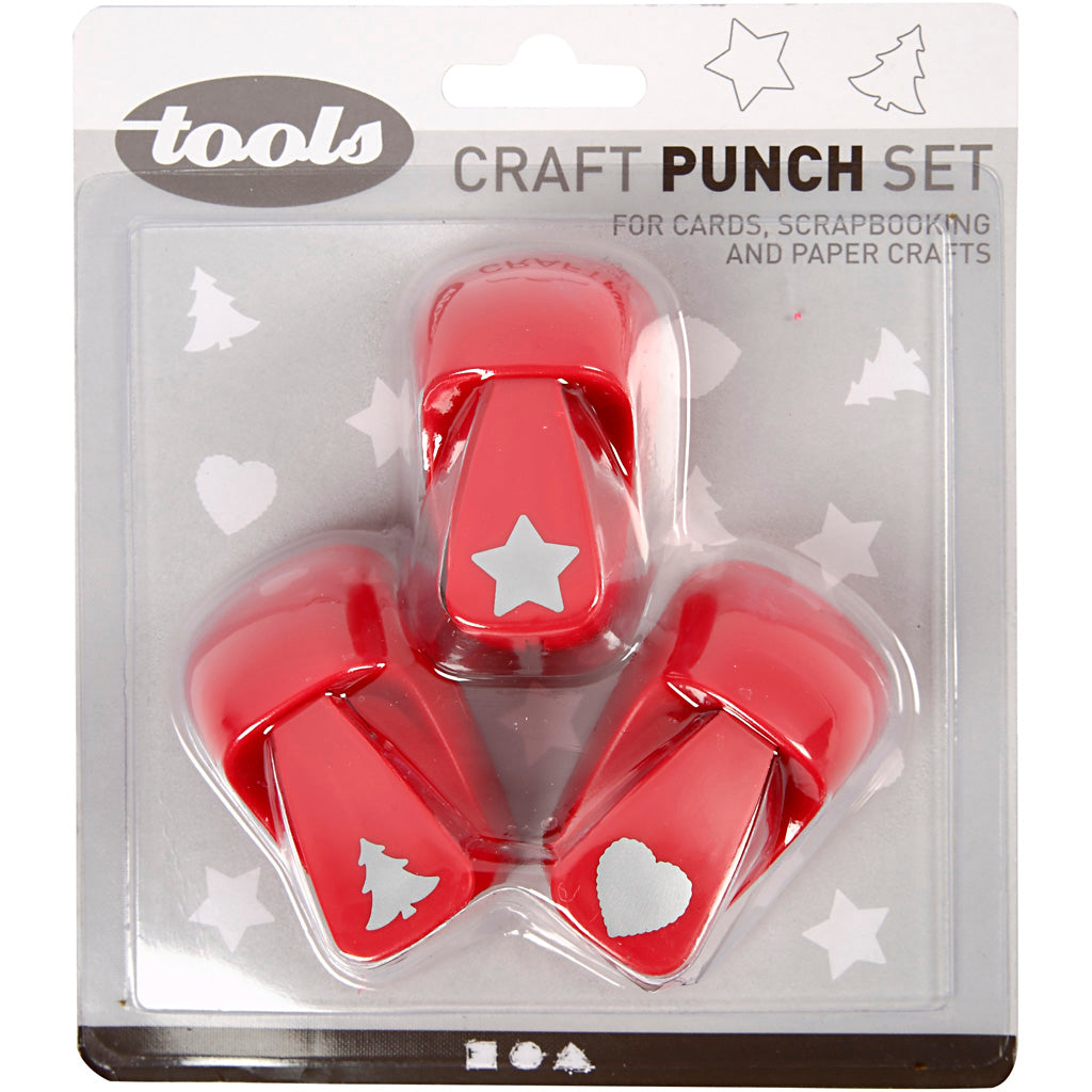 Creativ Company Stanzer Stern, Herz, Weihnachtsbaum, Größe 16 mm, rot, 1 Set