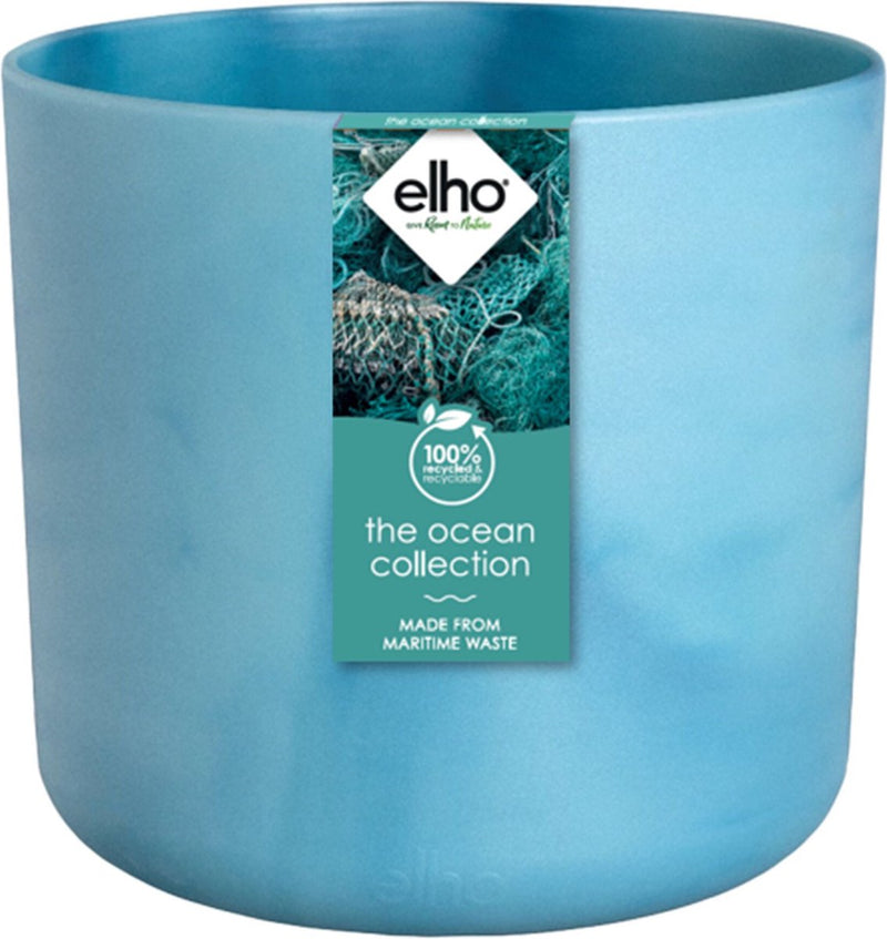 Elho The Ocean Collection Round 16 – Blumentopf für den Innenbereich – hergestellt aus Meeresabfällen – ø 16 x H 15 cm – Atlantikblau