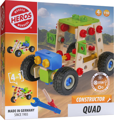 Heros Constructor Quad – Konstruktionsspielzeug – 4-in-1 – 110 Teile – Holzbaukasten – FSC-Holz – Made in Germany – Selber bauen – ab 4 Jahren