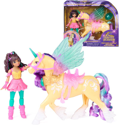 Einhorn-Akademie – Ava-Blatt mit Flügelmagie – bewegliche Puppe 11,4 cm und geflügeltes Einhorn 12,7 cm – inklusive 4 Zubehörteilen – Puppen- und Einhornspielzeug