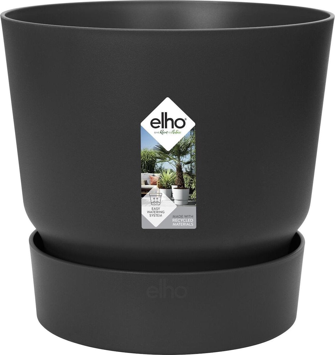 Elho Greenville rund 14 – Blumentopf für den Außenbereich mit Wasserreservoir – 100 % recycelter Kunststoff – ø 14 x H 13,4 cm – Living Black
