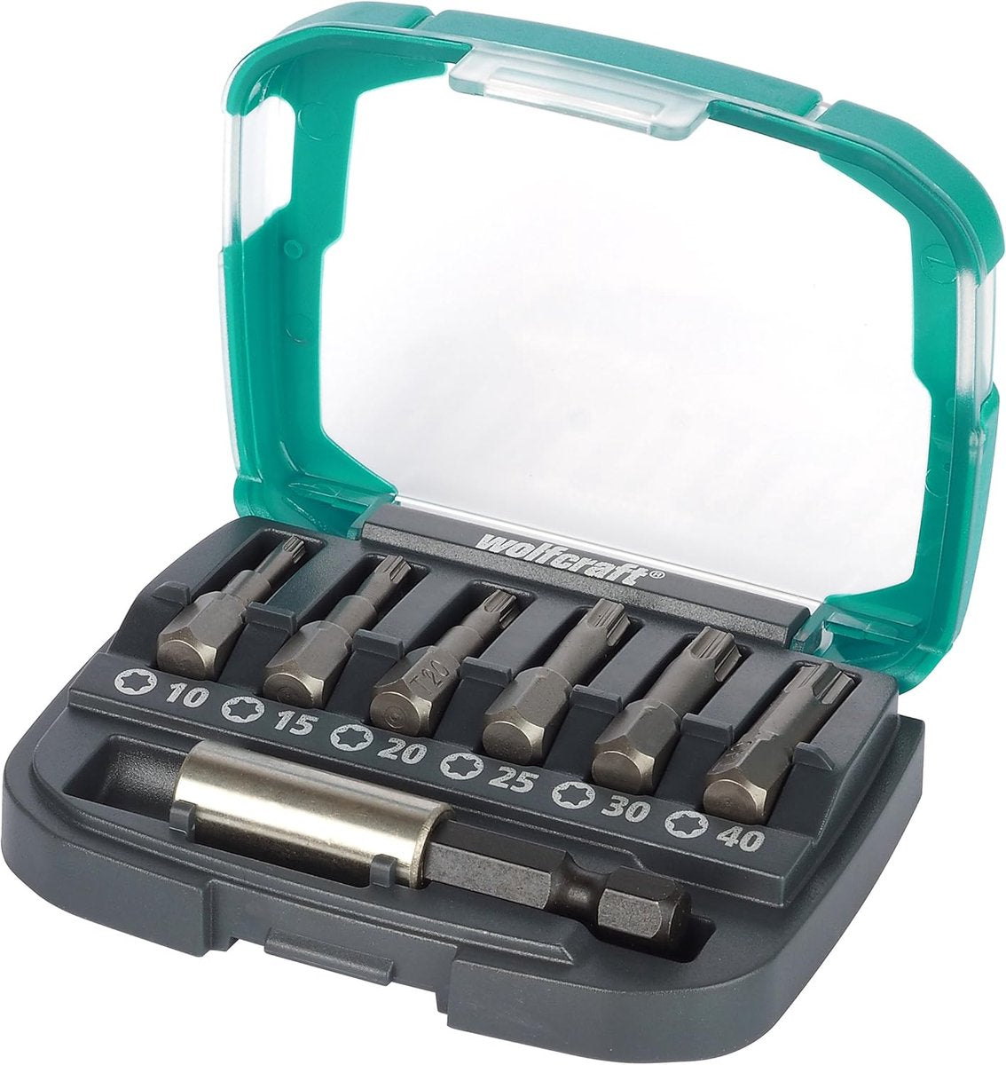 Wolfcraft - Bit-Set inkl. Bithalter - T10 T15 T20 T25 T30 T40 - Bitbox Fix-Grip, Torx® - 2965000