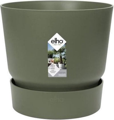 Elho Greenville rund 47 – großer Blumentopf für den Außenbereich mit Wasserreservoir – 100 % recycelter Kunststoff – ø 47 x H 44 cm – blattgrün