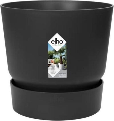Elho Greenville Round 47 – großer Outdoor-Blumentopf mit Wasserreservoir – 100 % recycelter Kunststoff – ø 47 x H 44 cm – Living Black