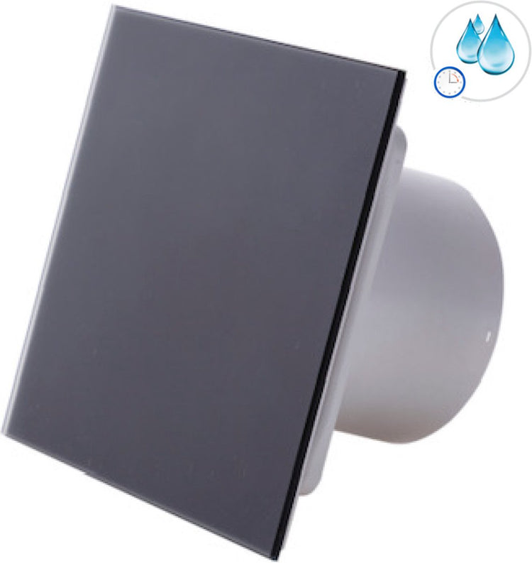Awenta leiser Badezimmerventilator 125 mm – Timer und Feuchtigkeitssensor – mattschwarzes Glas