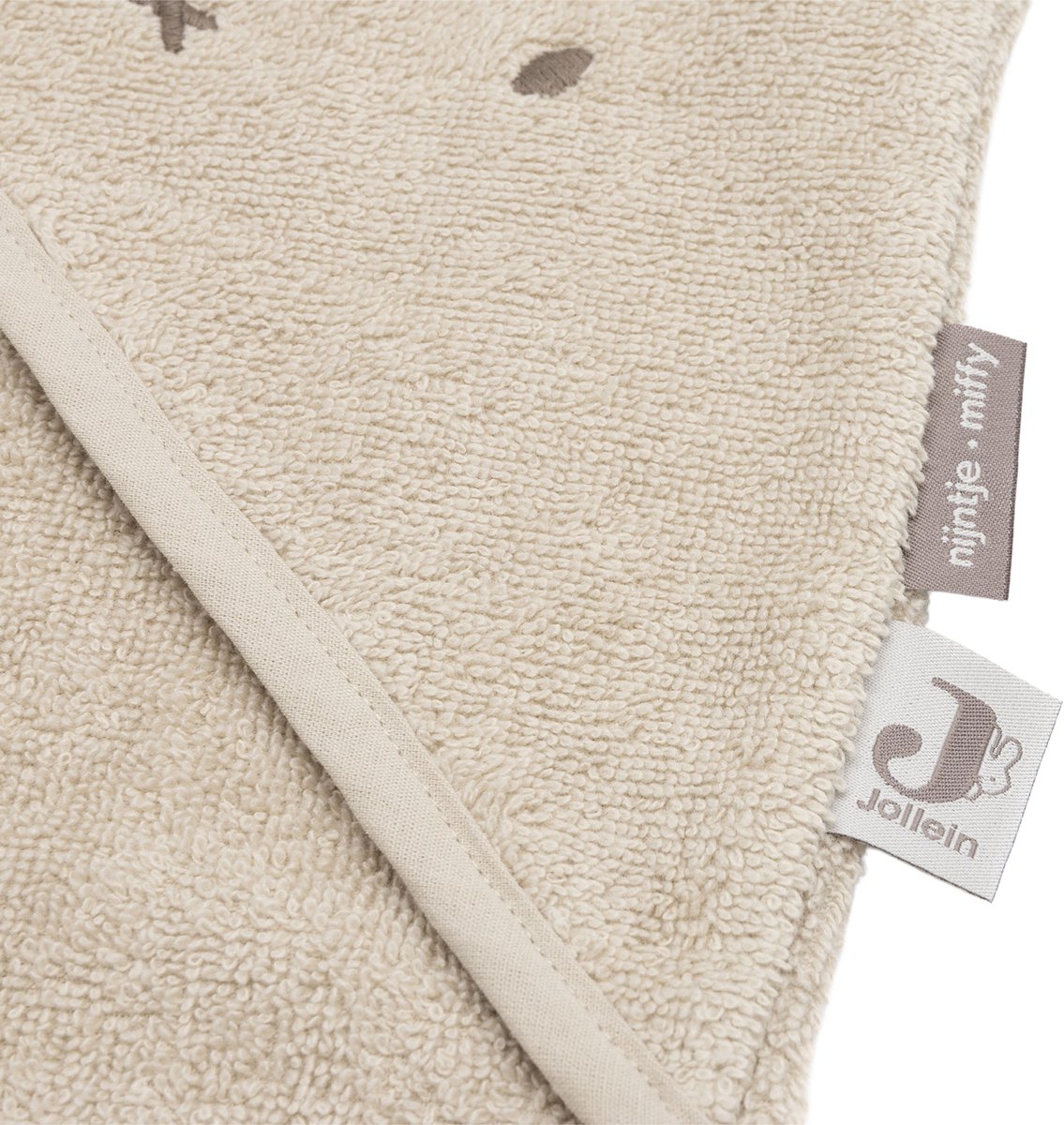 Jollein Badeumhang Baby – Jersey-Frottee – 75 x 75 cm – miffy warm – Sand