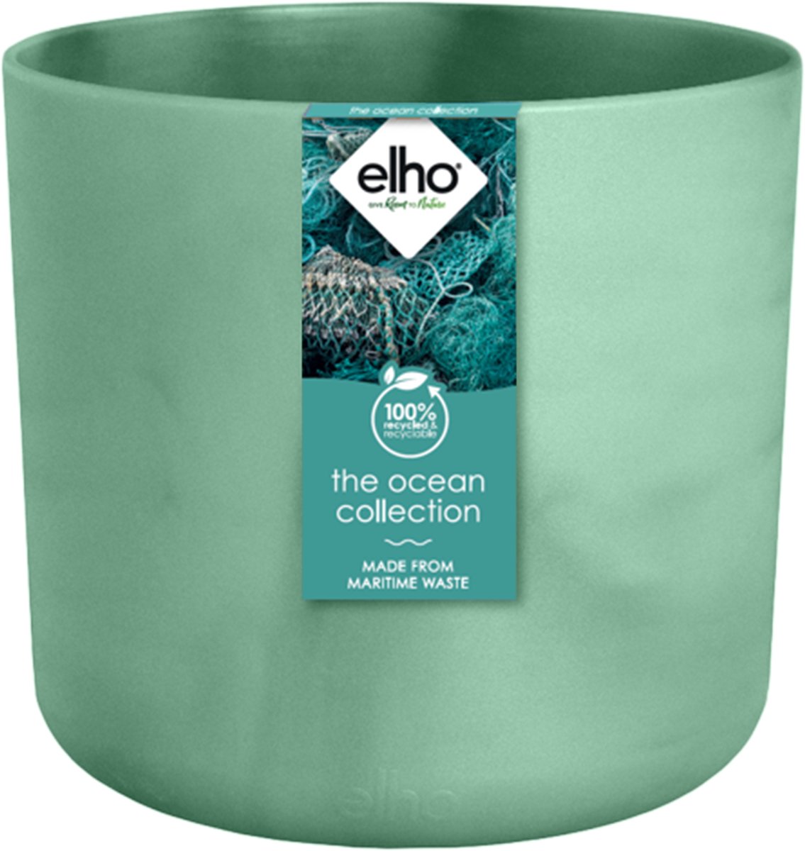 Elho The Ocean Collection Round 22 – Blumentopf für den Innenbereich – hergestellt aus Meeresabfällen – ø 22,3 x H 20,4 cm – Pazifikgrün
