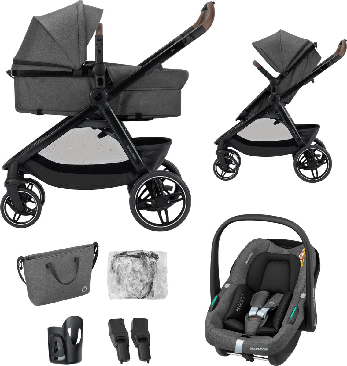 Maxi-Cosi Zelia S Trio2 – Kinderwagen 3-in-1 – Dunkelgrau – von 0 bis 4 Jahren – inklusive Autositz