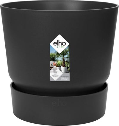 Elho Greenville Round 16 – Blumentopf für den Außenbereich mit Wasserreservoir – 100 % recycelter Kunststoff – ø 16 x H 15,3 cm – Living Black