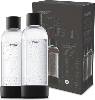 Mysoda - Set mit 2 wiederverwendbaren Flaschen à 1 Liter - Schwarz - passend für Geräte