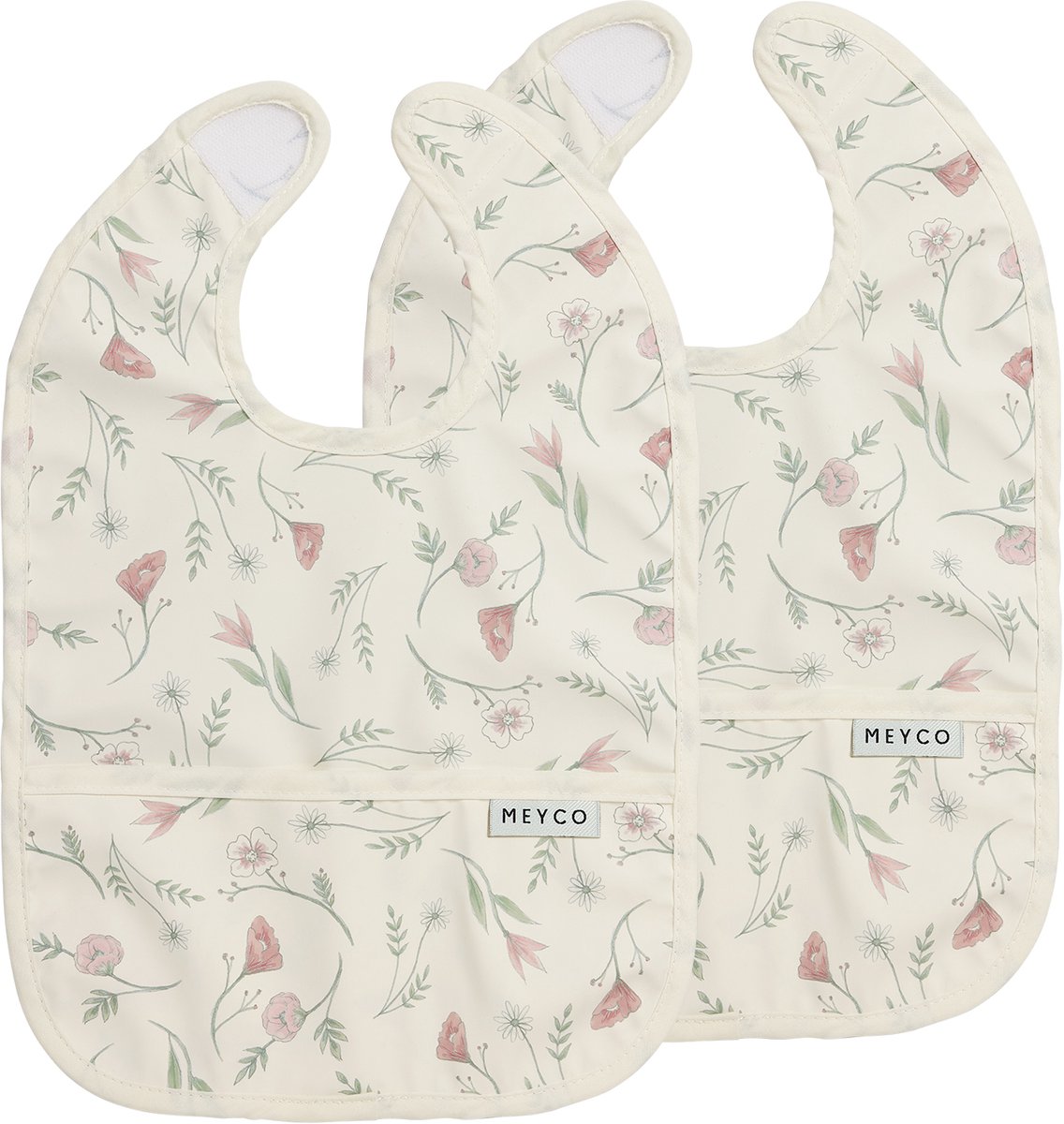Meyco Baby-Blumenlätzchen mit Auffangschale – 2er-Pack – mehrfarbig