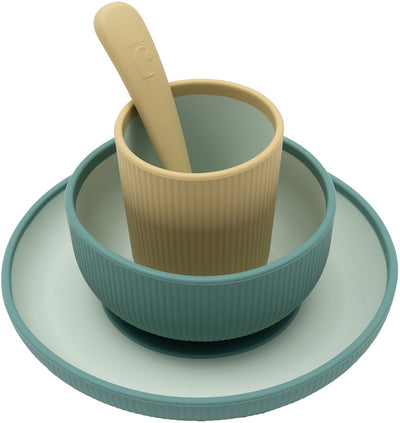 Jollein Kindergeschirr-Set aus Silikon – mit Teller, Schüssel, Tasse – Jadetöne