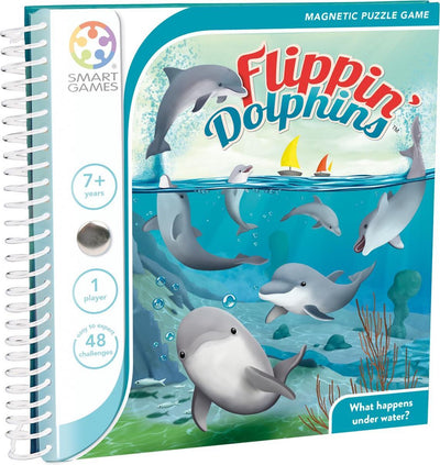 Intelligente Spiele: Flippin' Dolphins – magnetisches logisches Denkspiel – 48 pädagogische Delfin-Herausforderungen – kompaktes Reisespiel, Solospiel – ab 7 Jahren