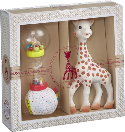 Sophie die Giraffe, anspruchsvolles Geschenkset – Babyspielzeug – Maracas-Rassel – Mutterschaftsgeschenk – Babyparty-Geschenk – 4-teilig