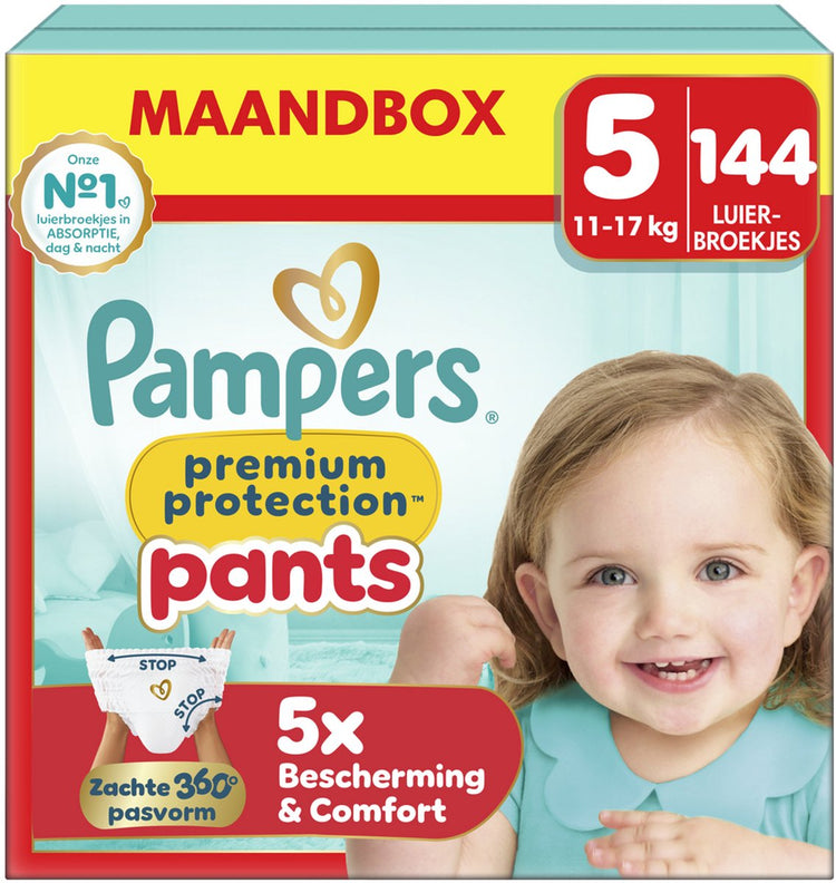 Pampers Premium Protection Pants Größe 5 Monatsbox – 144 Windelhöschen – 11 kg–17 kg – Monatsbox