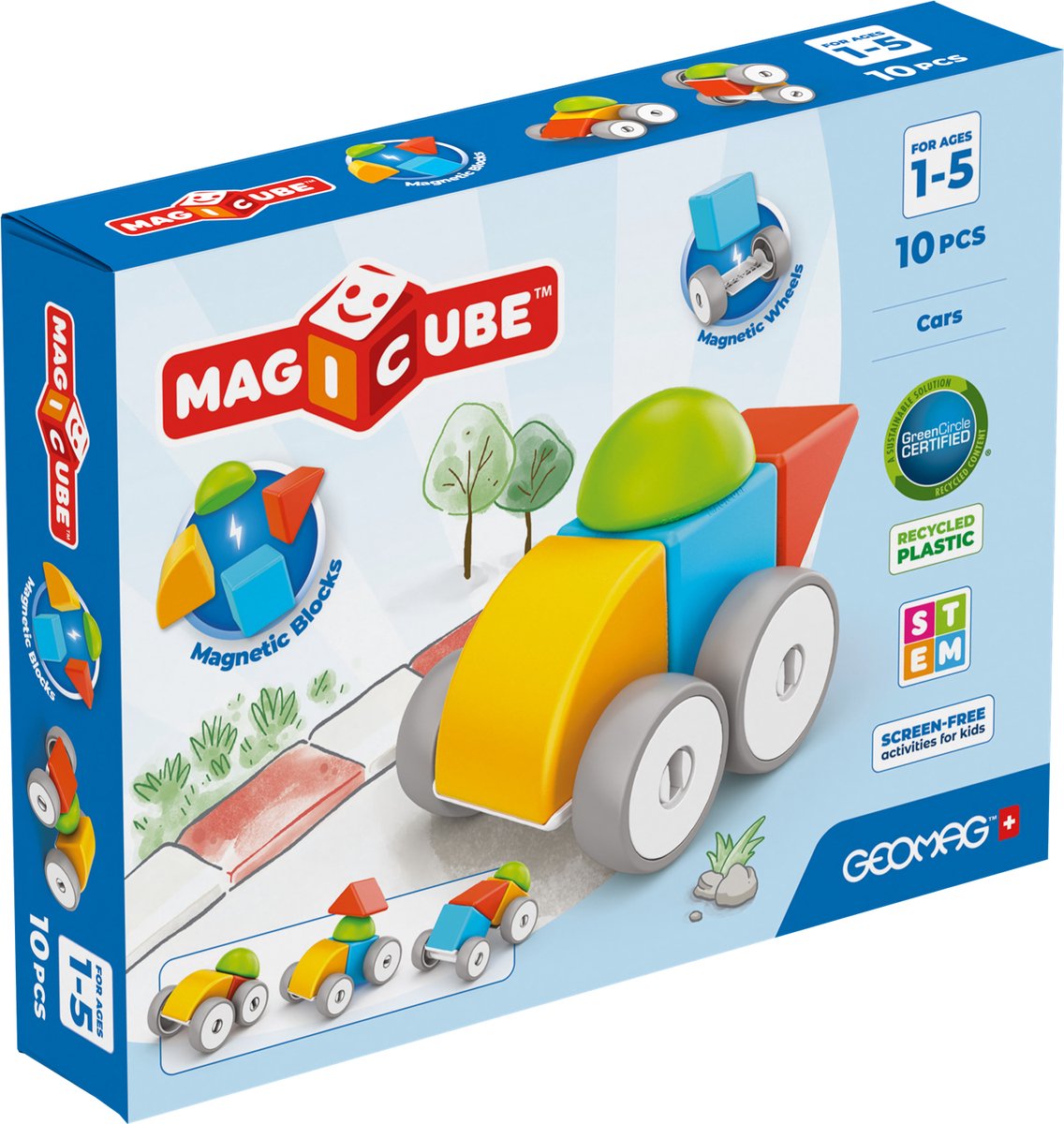 Geomag Magicube Blöcke Autos recycelt – magnetische Bausteine – 10-teilig – ab 1 Jahr